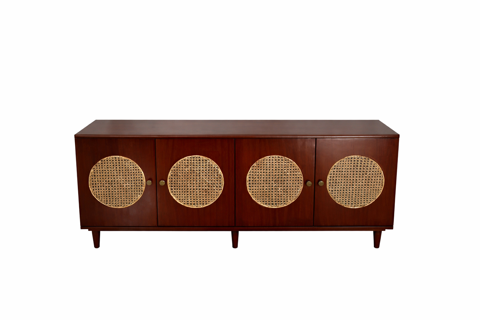 Wooden sideboard with round cane design on four doors